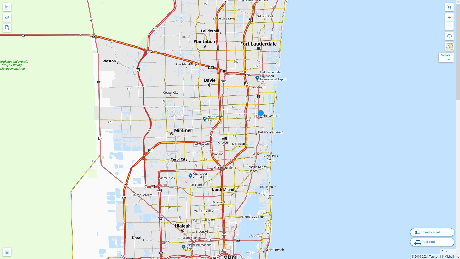 Hollywood Florida Highway and Road Map